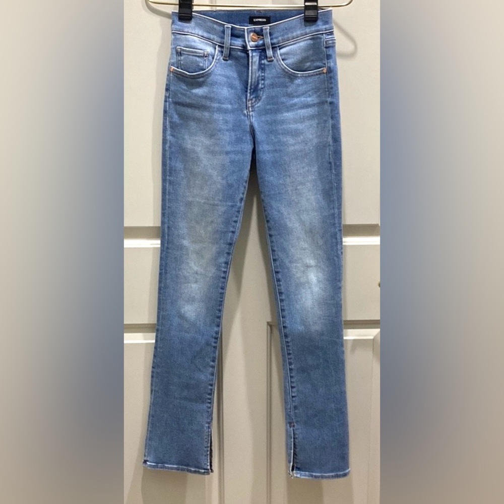 Express Skyscraper Blue SZ 0 Y2K Retro Trendy Mid Rise Ankle Slit Denim Jeans